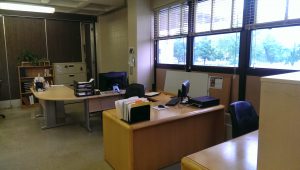 A photo of our office space with furniture donated from MB Financial Bank.